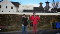 Julien and Josh posing expectantly outside Dalwhinnie Distillery.